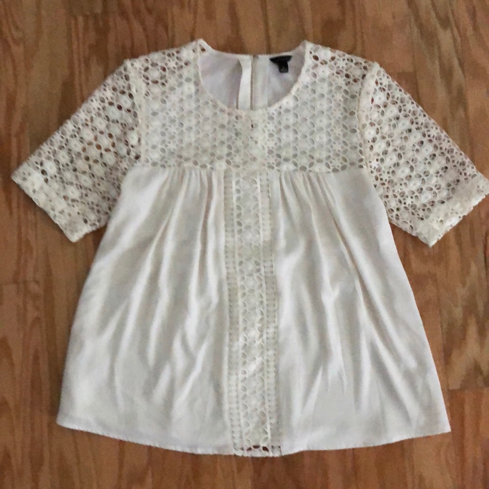 Ann Taylor Cream Color Lacy Crocheted Blouse, Sz S